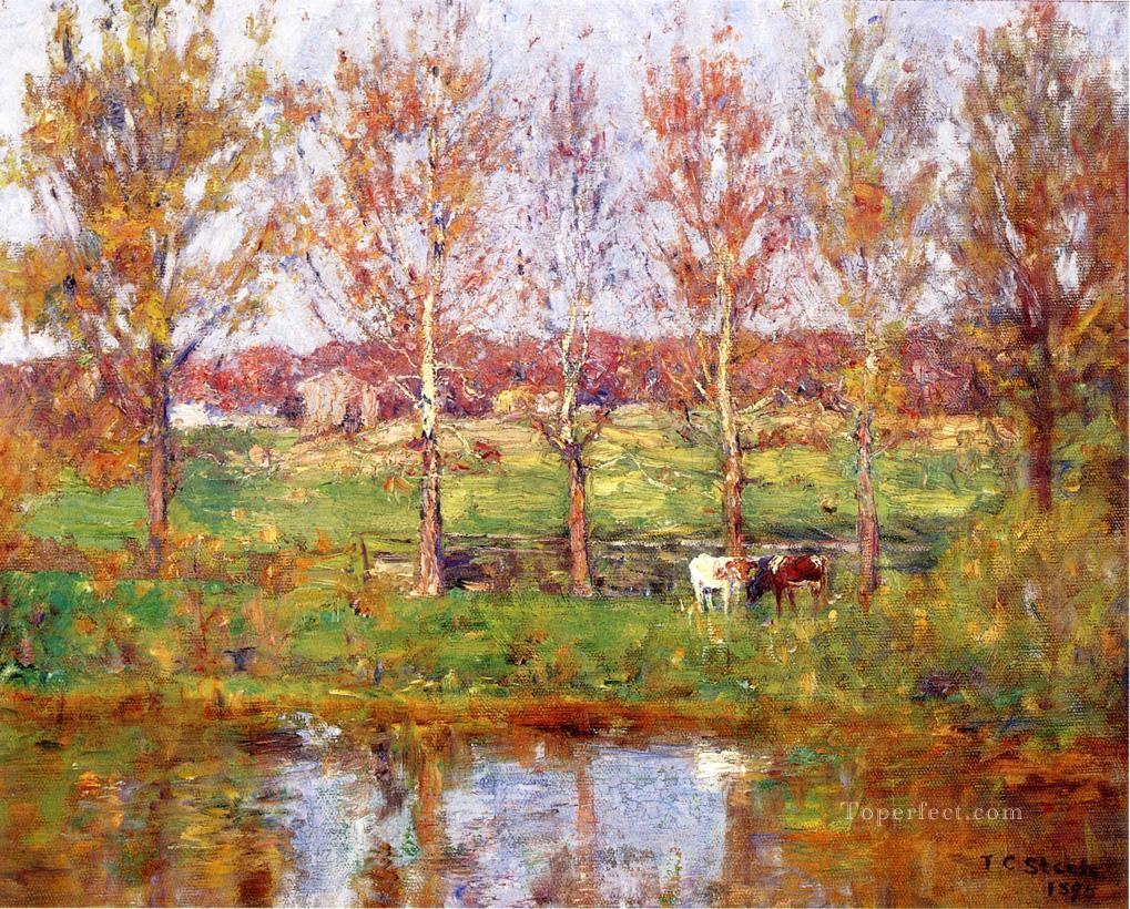小川のそばの牛 セオドア・クレメント・スティール油絵